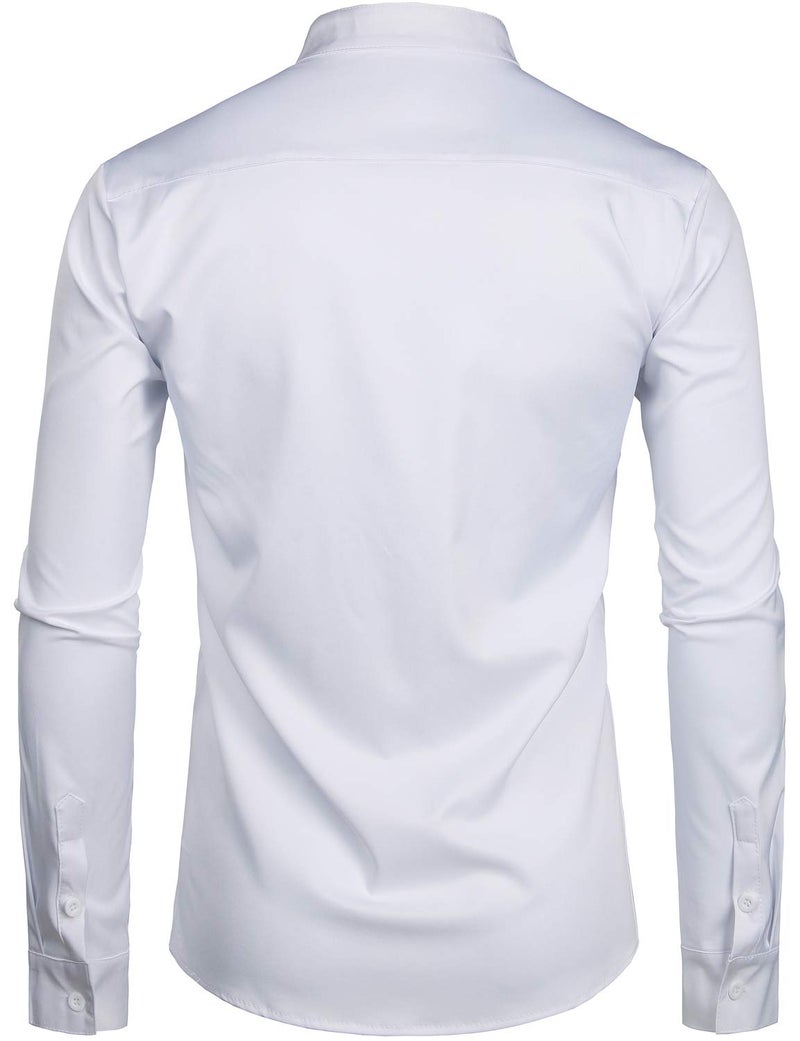 ZEROYAA Men's Banded Collar Slim Fit Long Sleeve Lightweight Casual Button Down Dress Shirts with Pocket ZLCL09 White Large - Image 2